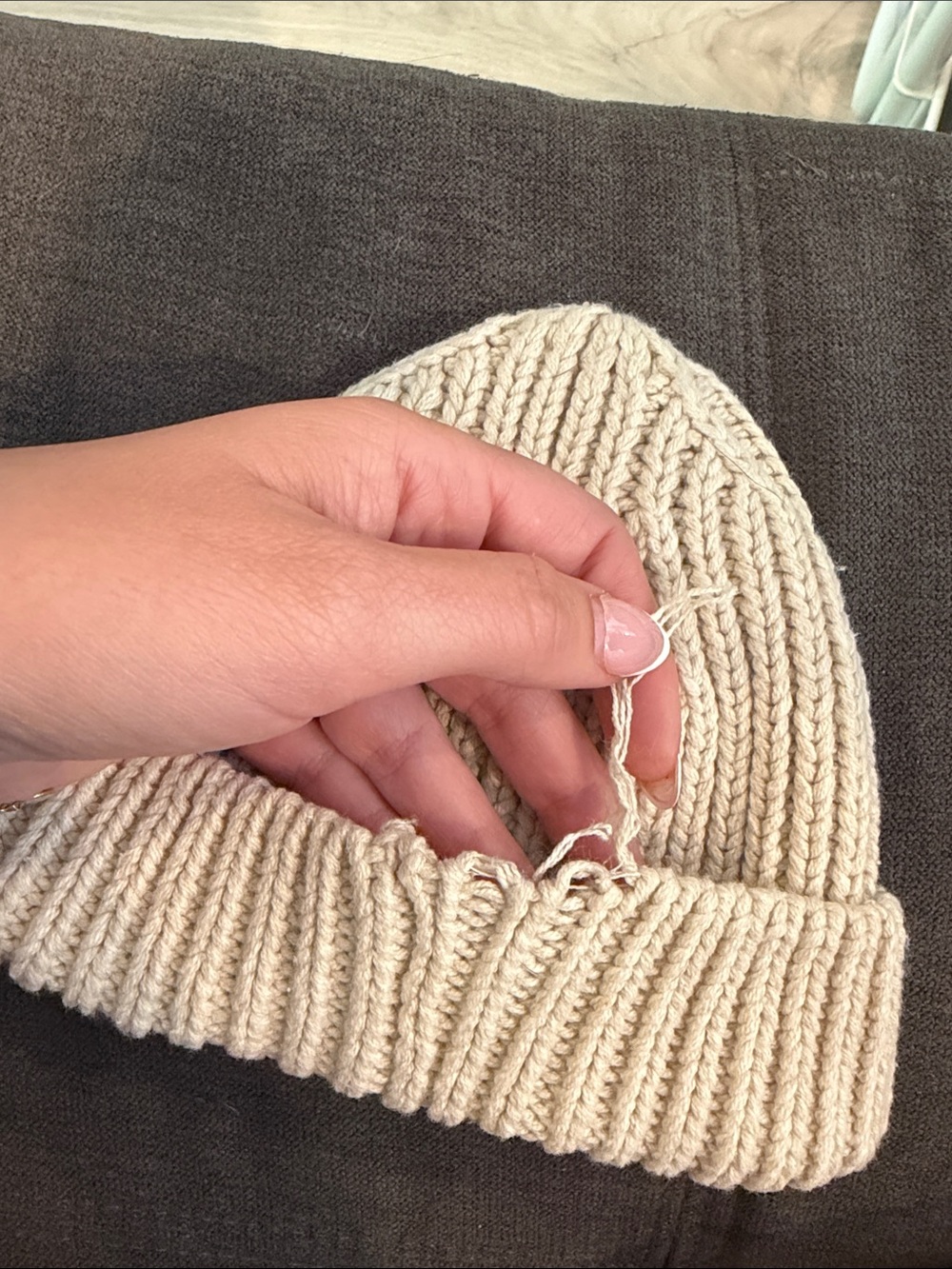 7AM Cream Ribbed Knit Beanie - Picture 2 of 5